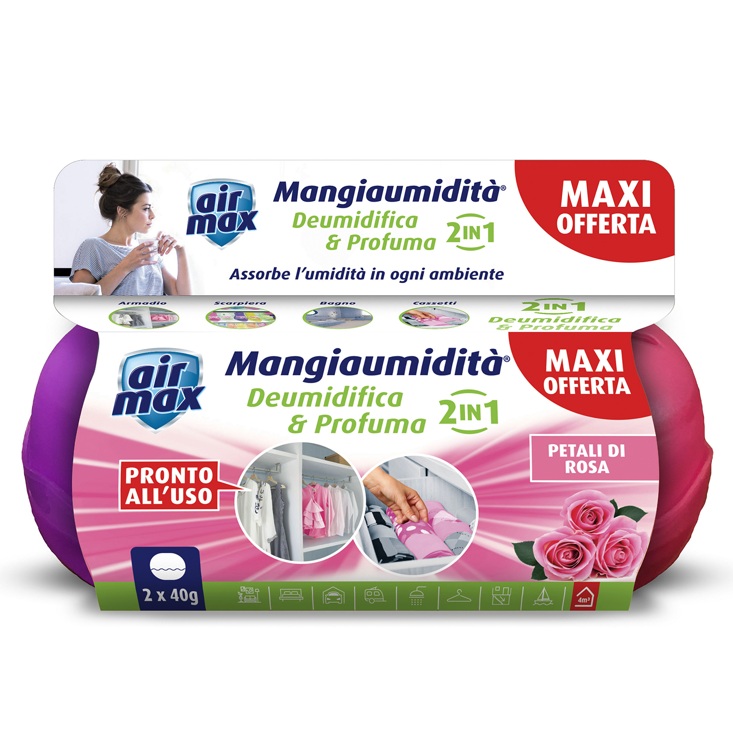 Kit Mangiaumidità Bi-Pack Deo Mini Petali di Rosa 40g